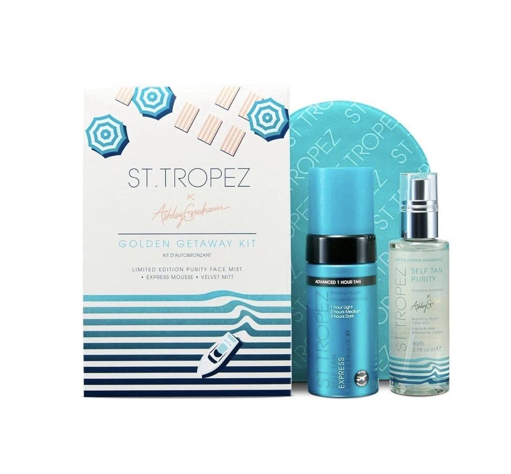 St Tropez Ashley Graham Golden Getaway Self Tan Kit Sealed Express Mousse